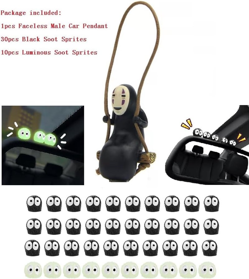 Rehero Studio Anime Merch Car Accessories Set - 1 Faceless Male Car Pendant and 40 Soot Sprites Car Rearview Mirror Accessories - Image 2